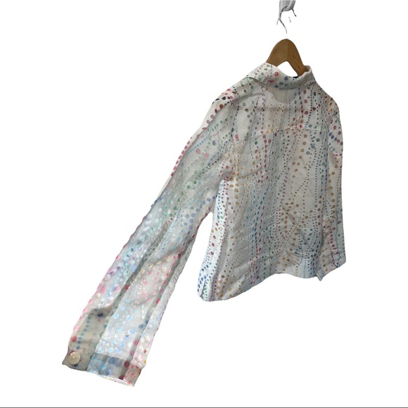 BAMBOO TRADERS WHITE COLORFUL POLKA DOT FLAX BLEND LS BUTTON DOWN BLOUSE - Picture 11 of 14